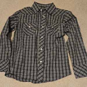 Gioberti Italy Boys Size 10 Black And White Plaid Pearl Button Snap Shirt